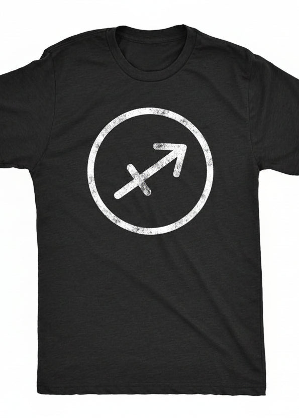 Navy blue t-shirt with white text on a white background