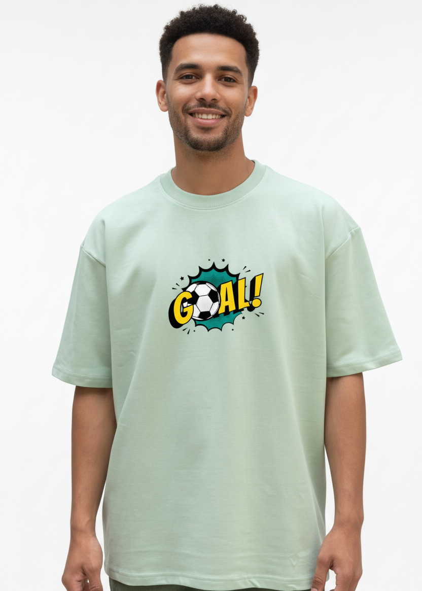 WYI sage green tshirt with Goal of football theme printed on front