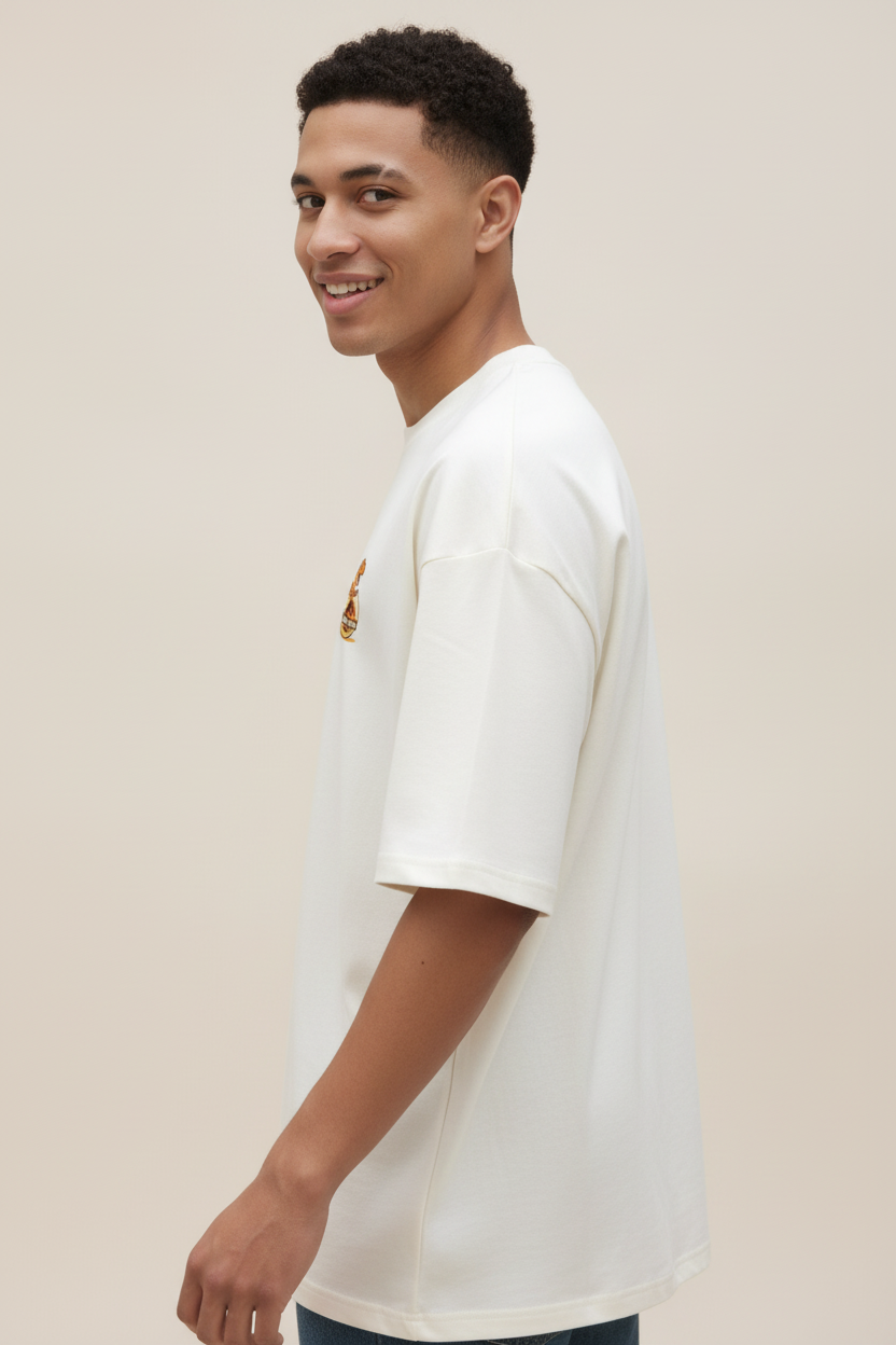 Wyi Off-White t-shirt with a dinosaur graphic and 'Jurassic Park' text on a brown background