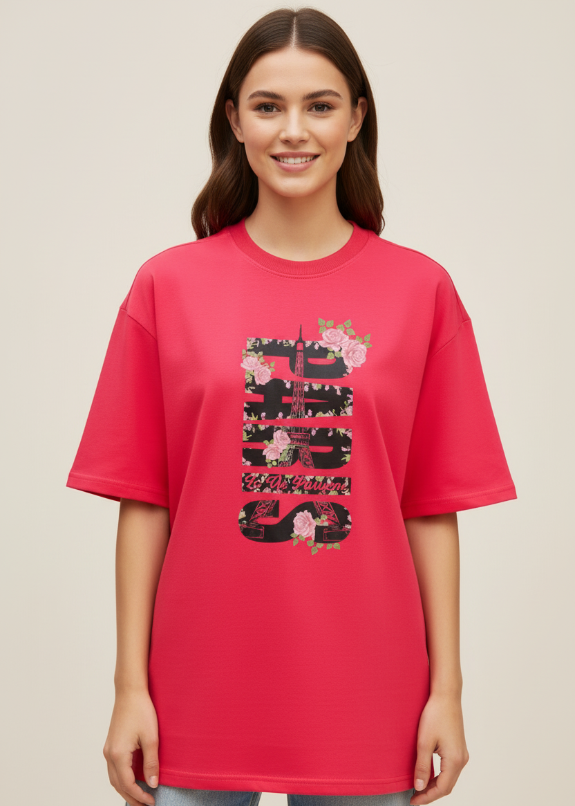 WYI Paris Print Oversized Tee